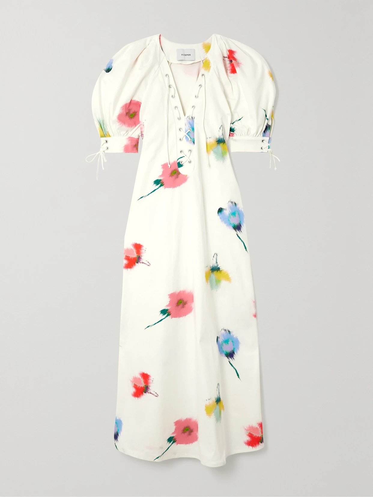Sleeper - + Net Sustain Garden Floral-print Cotton-blend Midi Dress - White | NET-A-PORTER (US)
