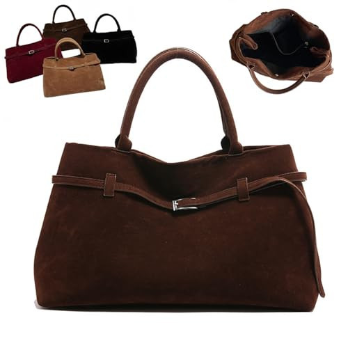 Modavo Vintage Faux Suede Tote Bag for Women, Brown Coffee, 38x25x16cm, Women's Large Top-Handle Work Handbag | Amazon (US)
