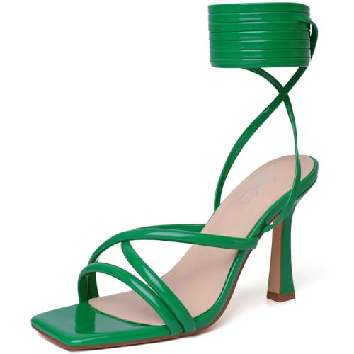 Mostrin Green Heels Strappy Heels for Women Lace Up Heels Sexy Tie Up Stiletto Heeled Sandals Square Open Toe High Heels for Prom, Party and Weddings Size 6 | Amazon (US)