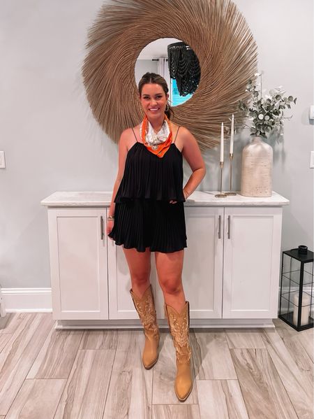 Black romper, scarf and brown boots is classic and simple for Morgan Wallen! 

#LTKshoecrush #LTKstyletip #LTKunder50