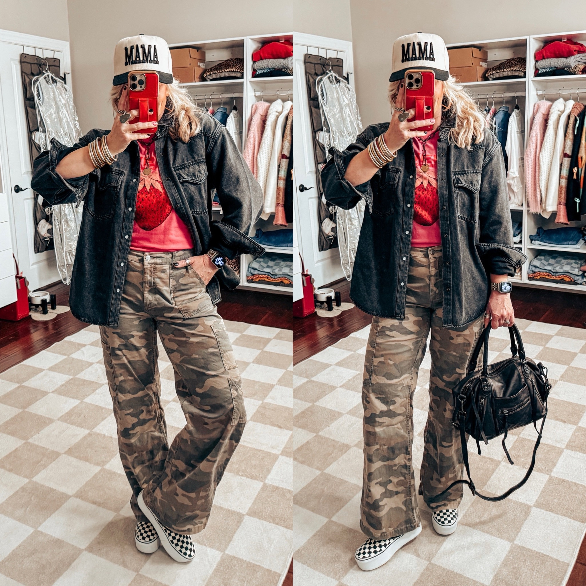 RUN friends these camo pants will sell out again! 🏃🏼‍♀️
Camo pants -M
Strawberry tee - L
Black denim - M
Vans - sized down 


#LTKStyleTip #LTKOver40 #LTKMostLoved