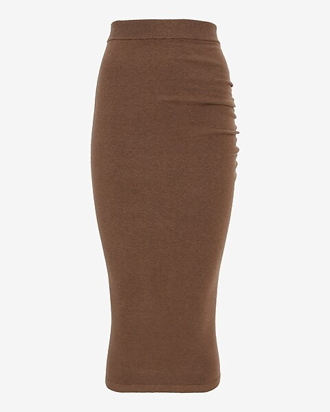 High Waisted Ruched Side Midi Sweater Skirt | Express