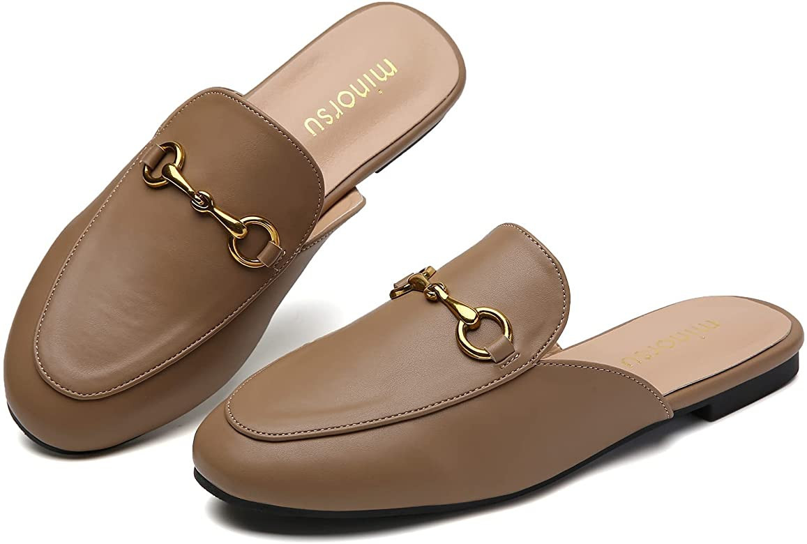 Minorsu Buckle Mules for Women Round Toe Backless Flat Mules Slides Mules Shoes Ladies Slip-on Lo... | Amazon (US)