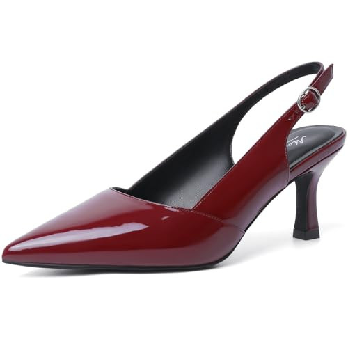 Mostrin Burgundy Kitten Heels for Women Dark Red Slingback Pointed Closed Toe Heels Women's Pumps Dress Pumps Shoes for Wedding, Party, Commuting Size 11 | Amazon (US)