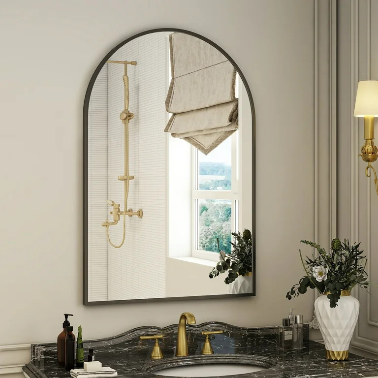 BEAUTYPEAK 24"x 36" Bathroom Mirror Wall Vanity Arched Mirror, Black - Walmart.com | Walmart (US)