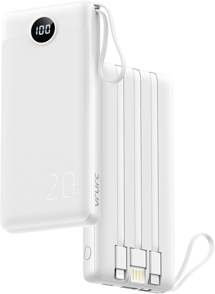 VRURC Portable Charger with Built in Cable, 20000mAh USB C Power Bank,22.5W Fast Charging LED Dis... | Amazon (US)