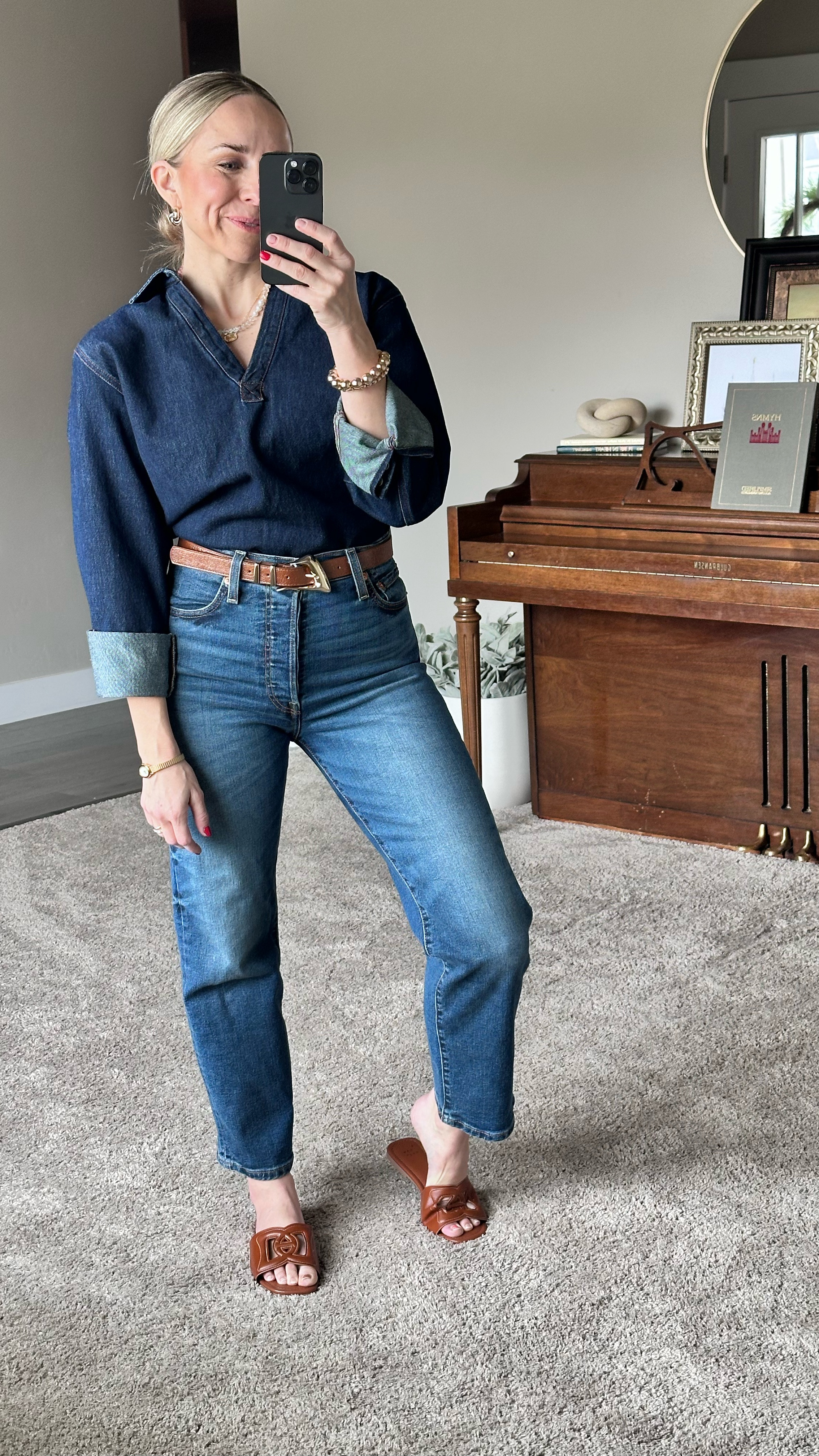 Obsessed with this Target denim top! Perfect for work, concerts, rodeos or just day to day! And these are THE best butt jeans for moms! 

True to size in everything! 

#LTKWatchNow #LTKFindsUnder100 #LTKStyleTip