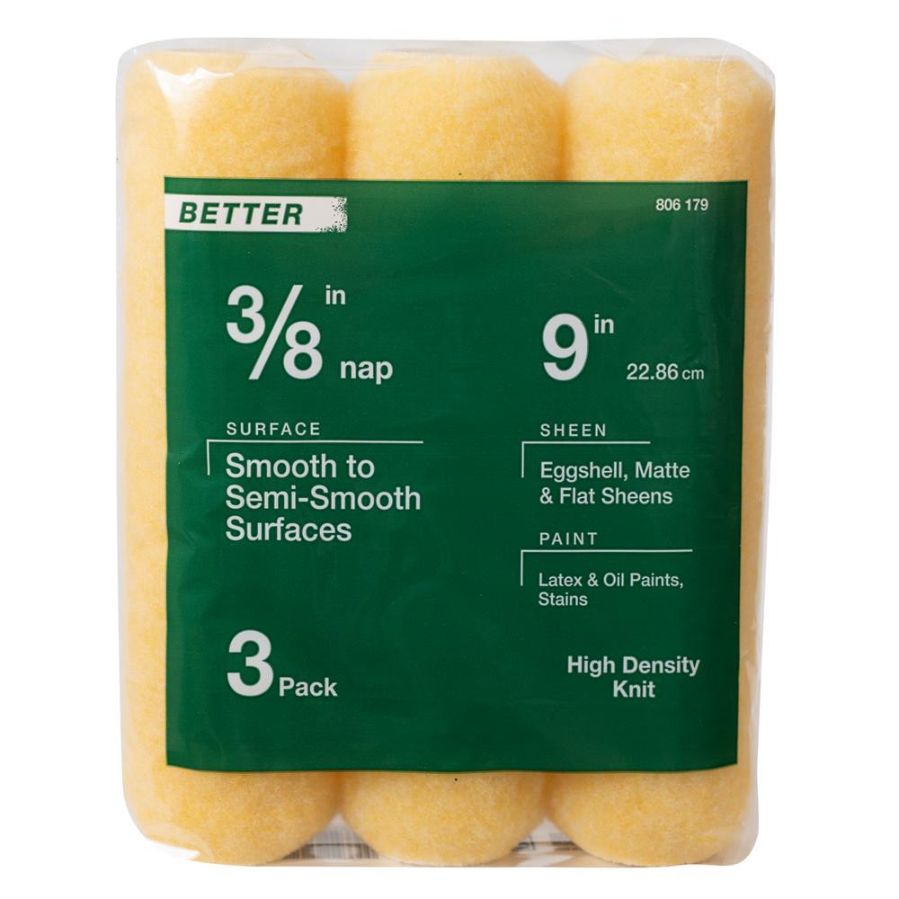 9 in. x 3/8 in. High-Density Polyester Knit Paint Roller Cover (3-Pack) | The Home Depot