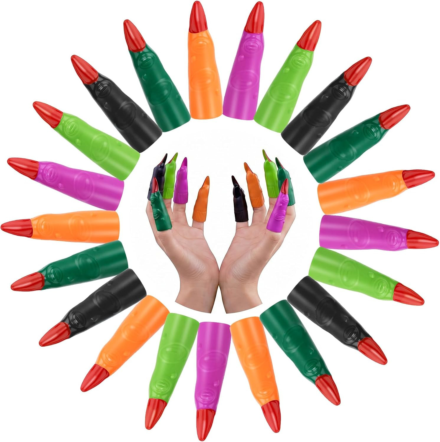 HFATMOS Finger Pointers for Kids Reading, 5 Colors Martian Witch Fingers, Fake Finger Nail Covers for Kindergarteners, Young Readers, Halloween, Cosplay Costume Party, Scary House, Masquerade, 24 Pcs | Amazon (US)