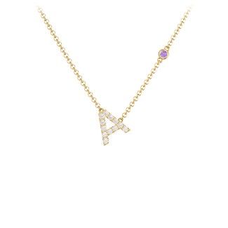 Pavé A Initial Necklace with Satellite Gemstone | Jewlr