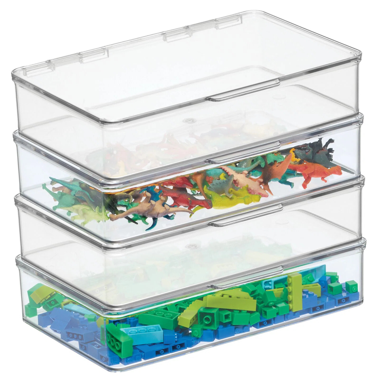 mDesign Plastic Playroom/Gaming Storage Organizer Box, Hinge Lid, 4 Pack, Clear (Set of 4) | Wayfair North America