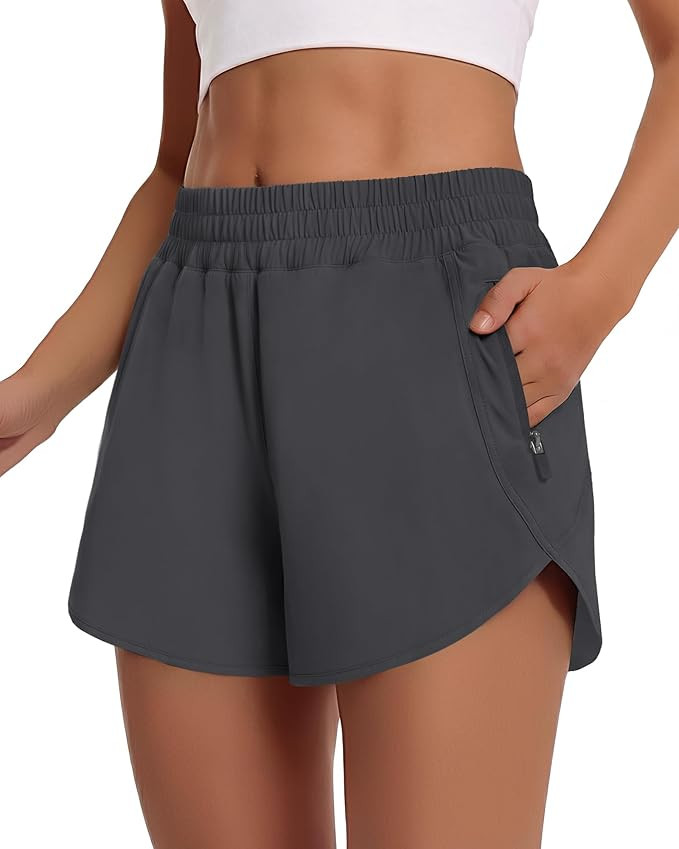 CAMPSNAIL Running Shorts for Women - 3" Athletic High Waist Quick Dry with Liner Zipper Pockets f... | Amazon (US)
