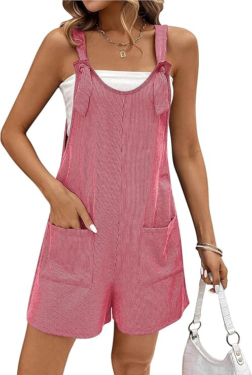 Ekouaer Rompers for Women 2025 Fashion Ribbed Knit Jumpsuit Scoop Neck Loose Outfit Wide Leg Summ... | Amazon (US)