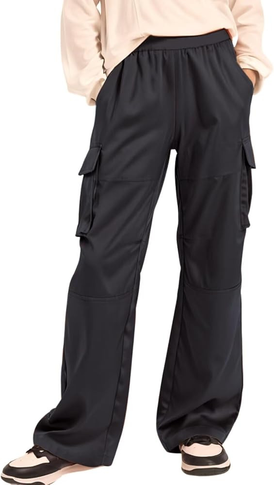 Lightweight Silky Jogger Pants for Girls Kids & Toddler Warm Weather Cargo Loose High Waisted Pan... | Amazon (US)