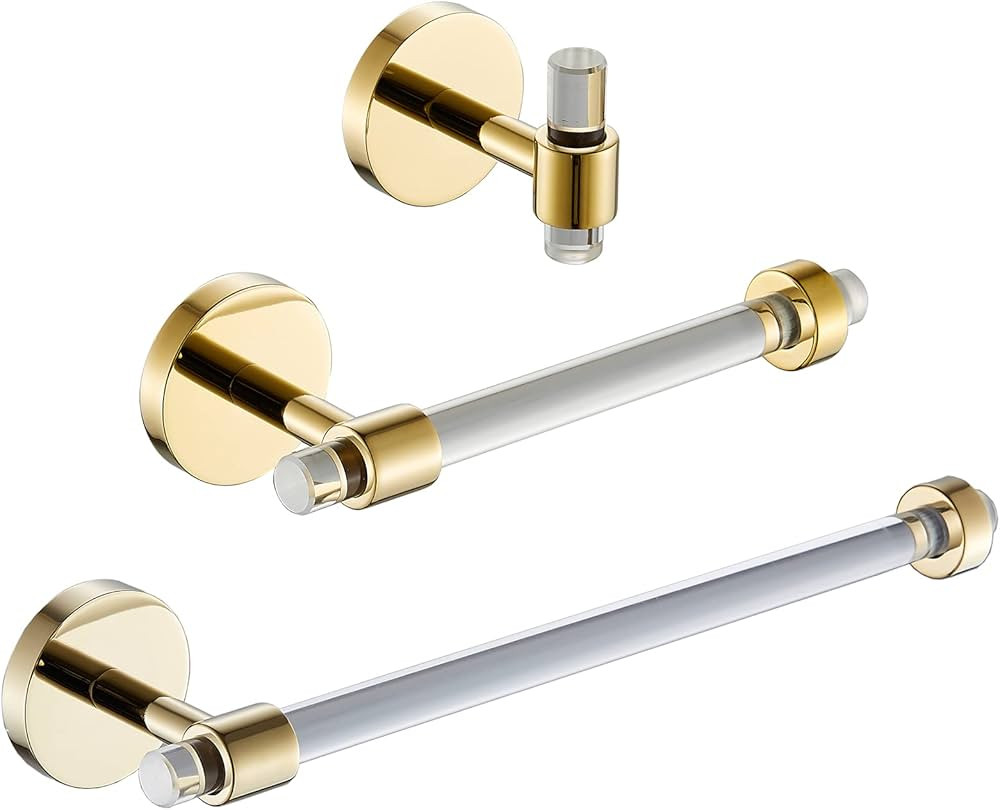Gold Bathroom Hardware Accessories Set - Acrylic Hand Towel Holder Toilet Paper Holder Towel Hook... | Amazon (US)