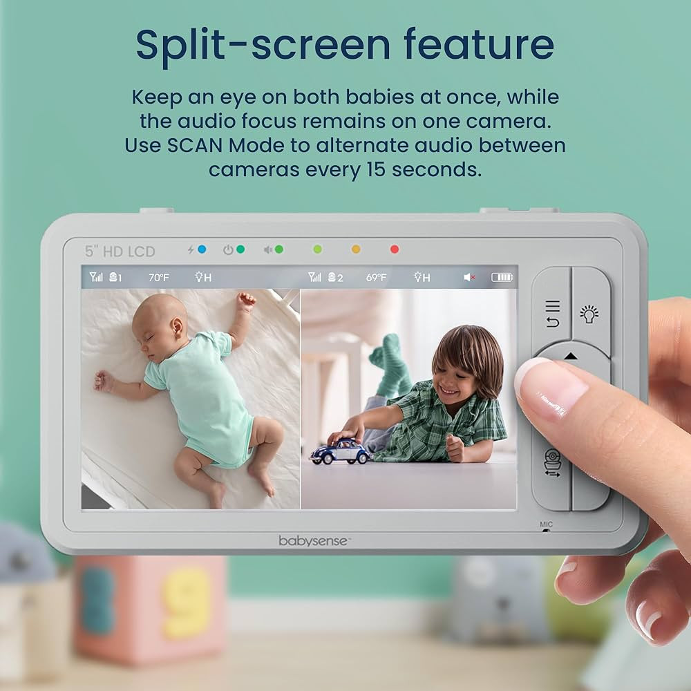 Babysense 5" HD Split-Screen Baby Monitor, Video Baby Monitor with 2 Cameras and Audio, Night Lig... | Amazon (US)
