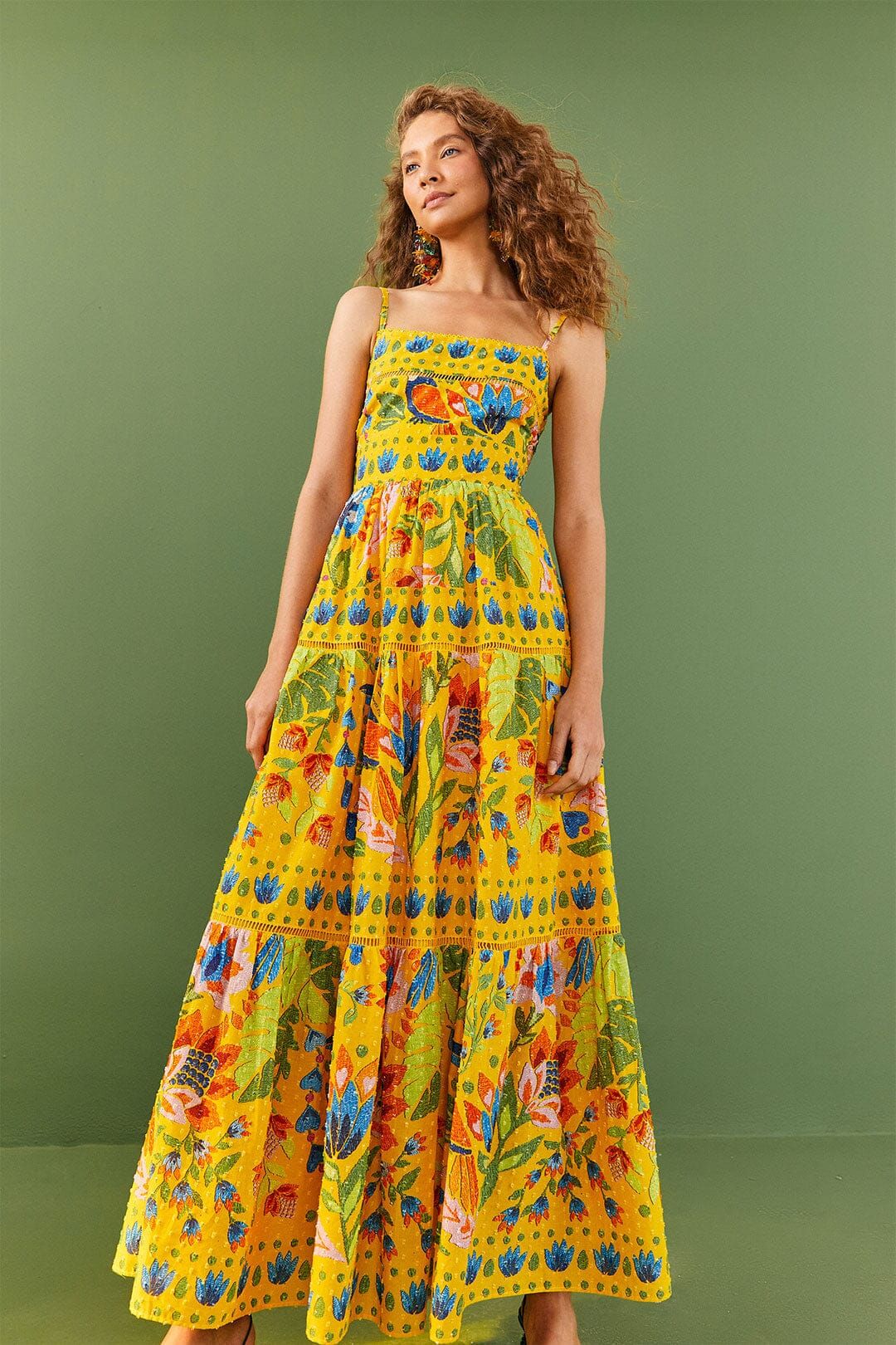 yellow summer garden sleeveless maxi dress | FarmRio