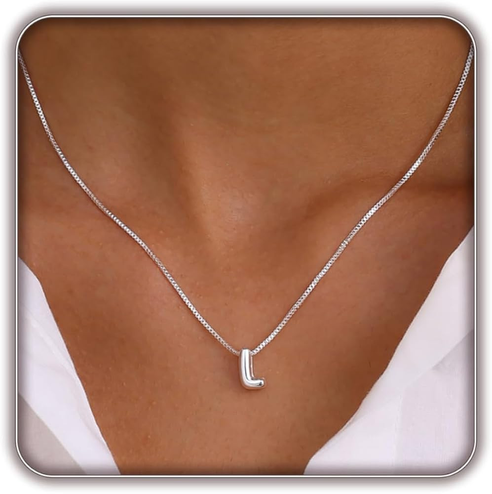 14K Gold Plated Bubble Letter Necklace, Tarnish Free and Waterproof Dainty Initial Necklace for W... | Amazon (US)