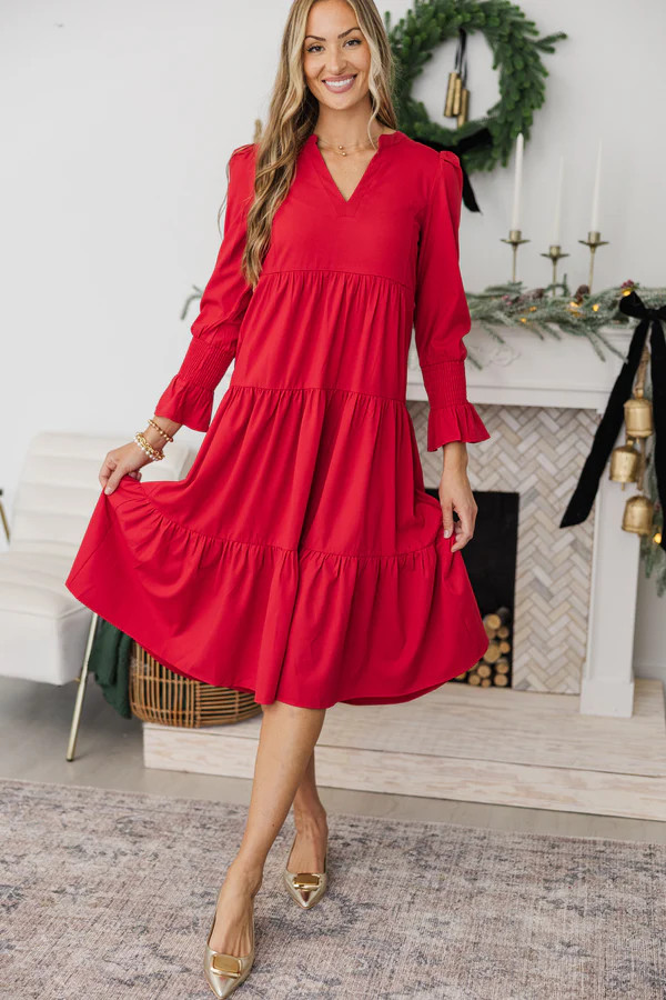 NURSING COLLECTION: What A Surprise Red Tiered Midi Dress | The Mint Julep Boutique