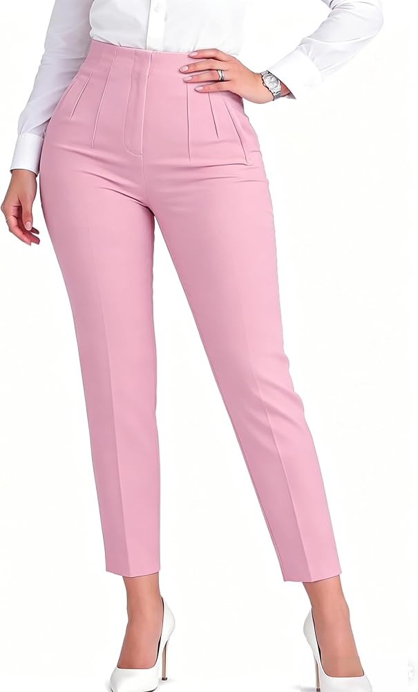 LOVESHOOT Womens Stretchy Dress Pants 2026 Trendy High Waisted Pleated Straight Leg Business Work... | Amazon (US)