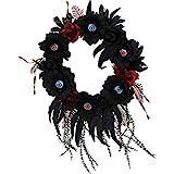 Haunted Hill Farm 22 in. Hanging Faux Floral Wreath with Black and Red Roses, Vines | Chilling Light | Amazon (US)