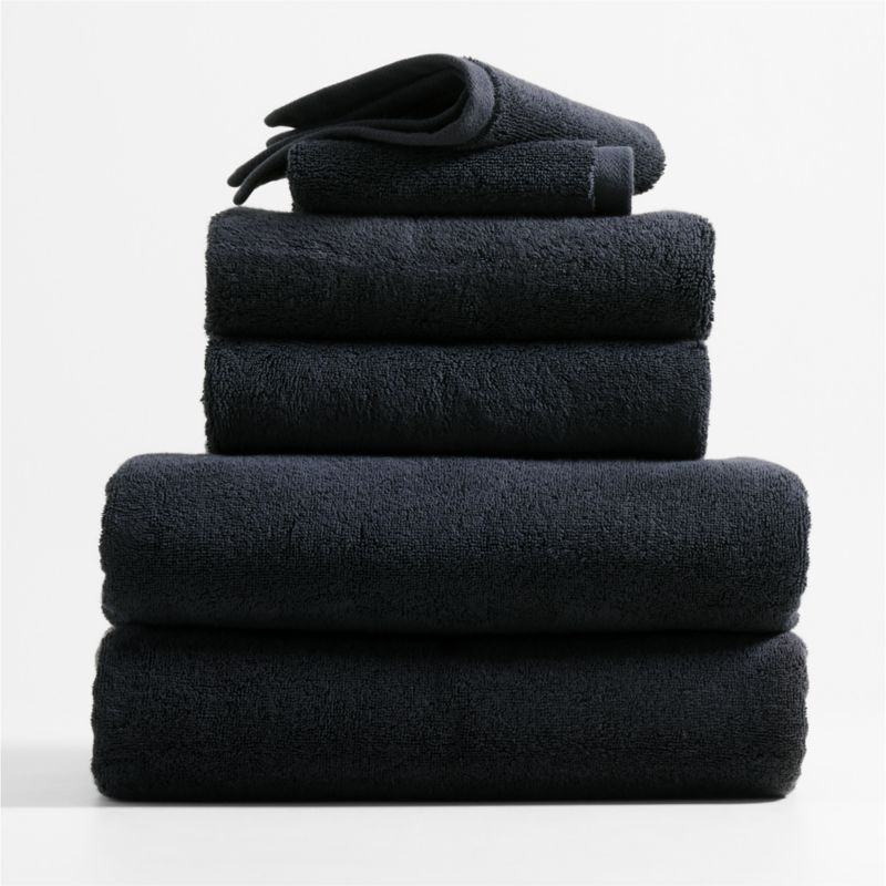 Organic Turkish Midnight Blue Cotton Bath Towels, Set of 6 + Reviews | Crate & Barrel | Crate & Barrel