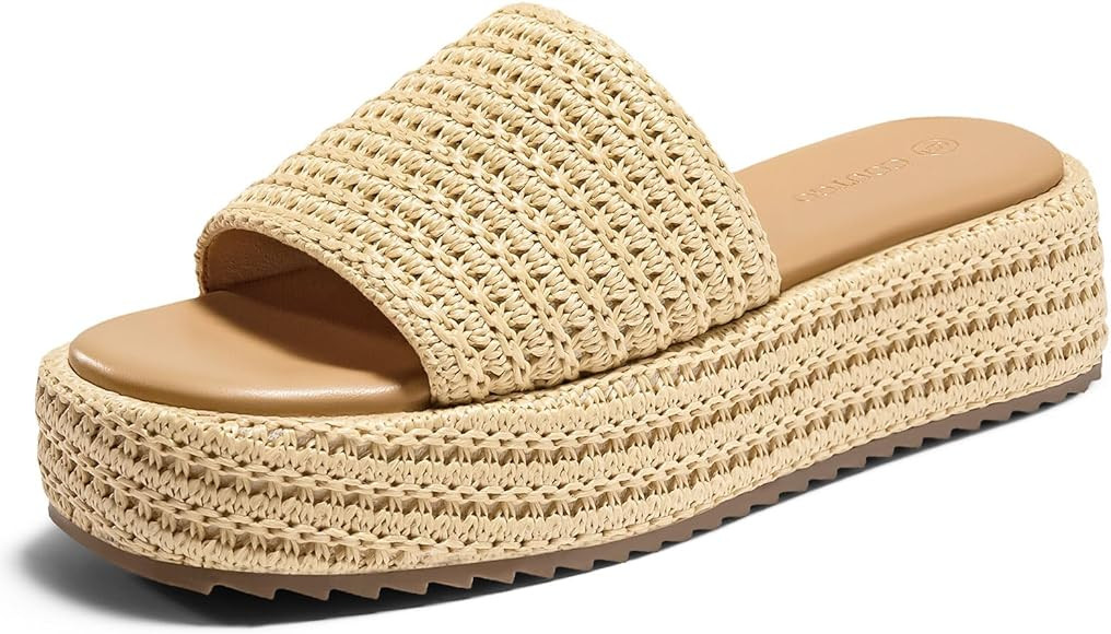 Coutgo Womens Platform Sandals Raffia Espadrilles Slip on Open Toe Cute Boho Summer Beach Slide S... | Amazon (US)