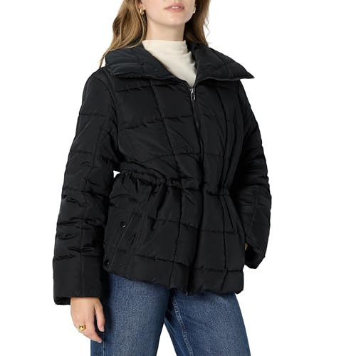 Amazon Essentials (Demi's Pick) Women's Oversized-Fit Square Quilted Puffer Jacket with Adjustable Waist, Black, Medium | Amazon (US)
