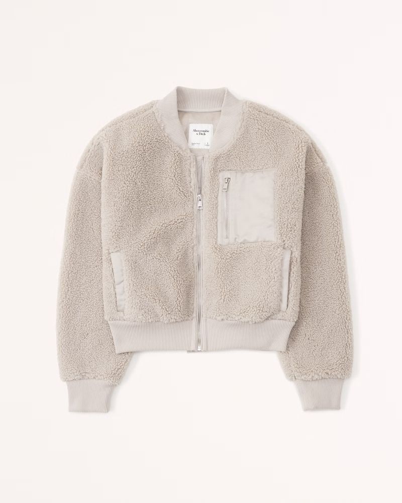 Women's Long Sherpa Bomber Jacket | Women's 30% Off Select Styles | Abercrombie.com | Abercrombie & Fitch (US)