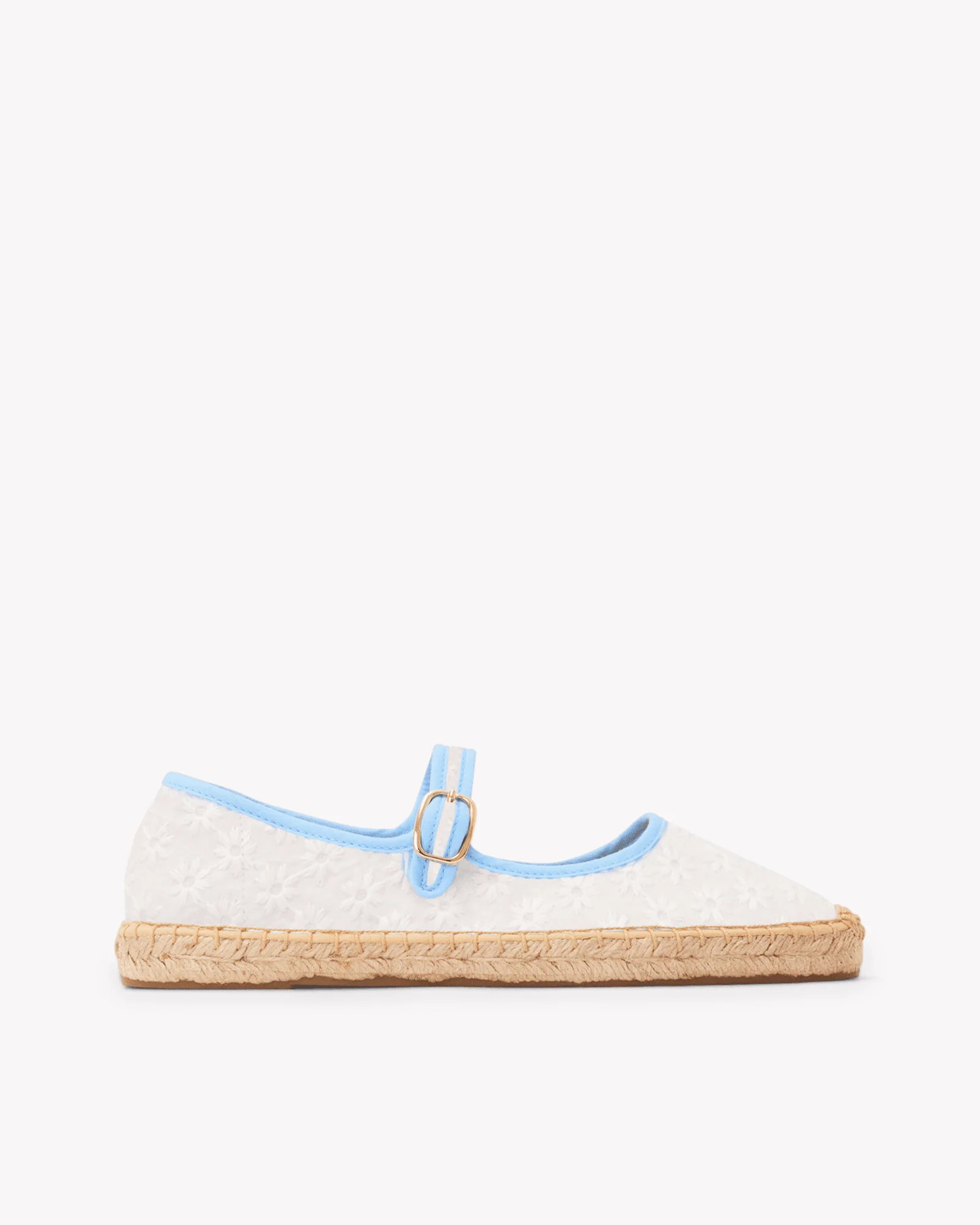 The Mary Jane Espadrille | Oasis White-Sky Blue Eyelet Women's Espadrilles | Soludos
