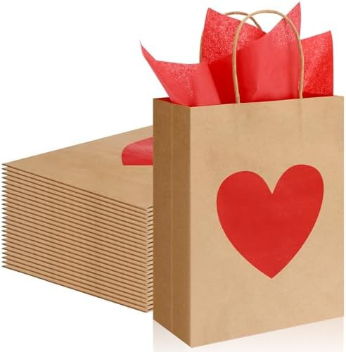 Teling 24 Pcs Valentine's Day Gift Bags with Handle Kraft Heart Love Paper Bags with Tissue Paper... | Amazon (US)