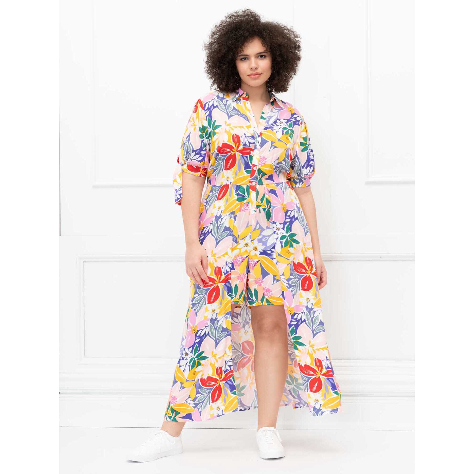 ELOQUII Elements Women's Plus Size Paradiso Print Walk-Through Maxi Romper | Walmart (US)