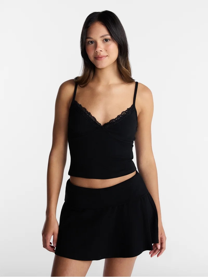 No Boundaries Lace Trim Cami and Foldover Skirt Set, 2 Piece, Women\u2019s XXS-XXL | Walmart (US)
