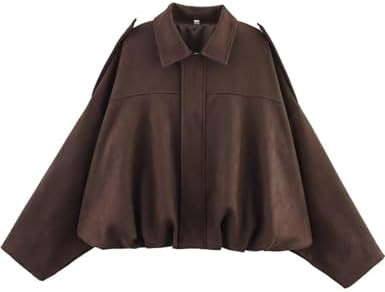 Kissonic Womens Faux Suede Bomber Jacket Oversized Batwing Long Sleeve Zip Up Cropped Coat Street... | Amazon (US)