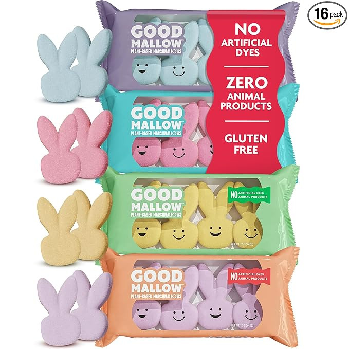 GoodMallow Plant-Based Easter Bunny Marshmallows – 4 x 4 Assorted Bunnies – 100% Vegan Marshm... | Amazon (US)