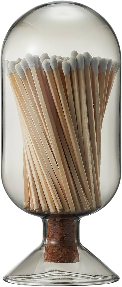 Glass Match Cloche with Striker - Smoke Grey with Cork Stopper - Includes 100 Match Sticks - Perf... | Amazon (US)