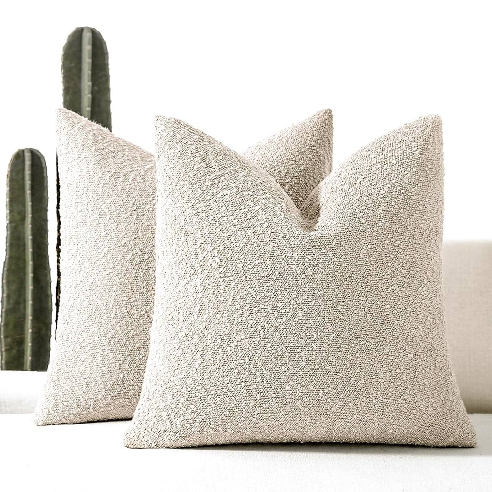 Boucle Decorative Throw Pillow Covers for Couch Set of 2, 24x24 inches, Beige | Amazon (US)