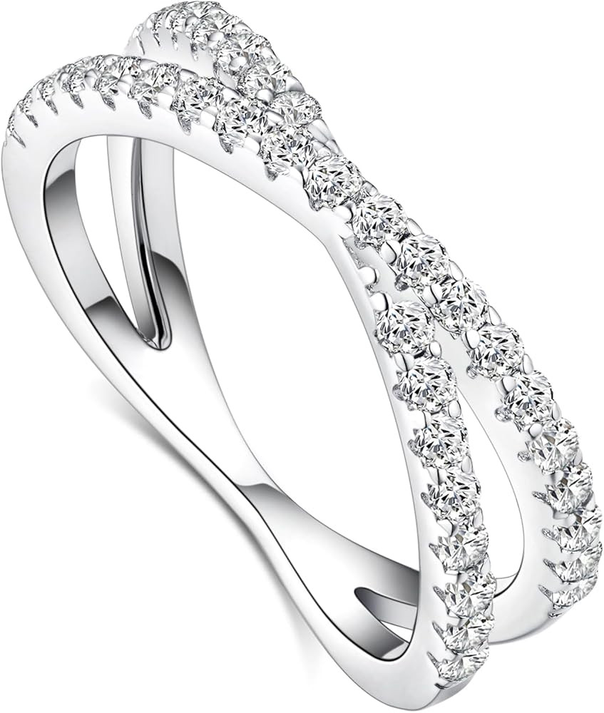 IMOLOVE Moissanite Eternity Ring, Criss Cross Wedding Bands for Women - Sterling Silver Stackable... | Amazon (US)