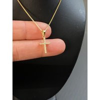 Gold Cross Necklace, Tiny Cz Charm Pendant, Dainty Minimalist Vermeil Gift For Her | Etsy (US)