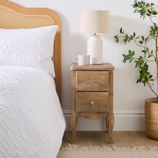 Giselle 2 Drawer Bedside Table, Mango Wood | Dunelm