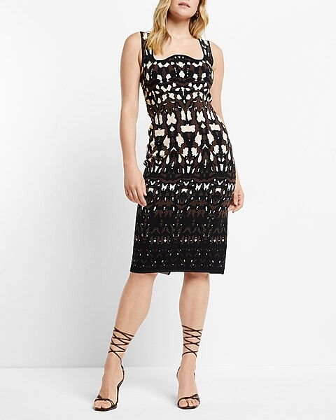 Body Contour Printed Midi Sweater Dress | Express