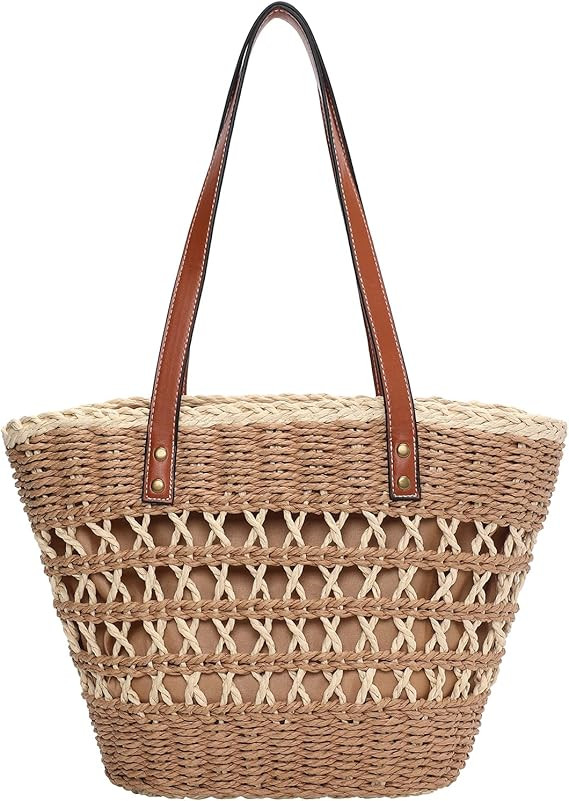 Tavaleu Straw Beach Bags for Women, Tote Handbag Shoulder Bag for Women, Beach Straw Purse Bucket... | Amazon (US)