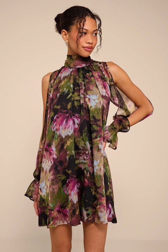 Helsi Green Multi Floral Long Sleeve Mini Dress | Lulus
