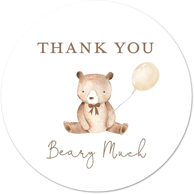 2" Round Bear Balloon Baby Shower Thank You Beary Much Favor Stickers - Set of 40 (Beige Balloon) | Amazon (US)