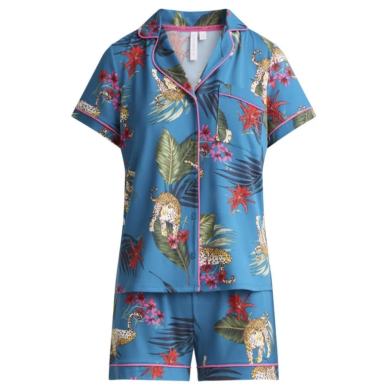 Joyspun Women’s Dreamy Soft Collection Short Sleeve Knit Notch Collar Top and Shorts Pajama Set... | Walmart (US)