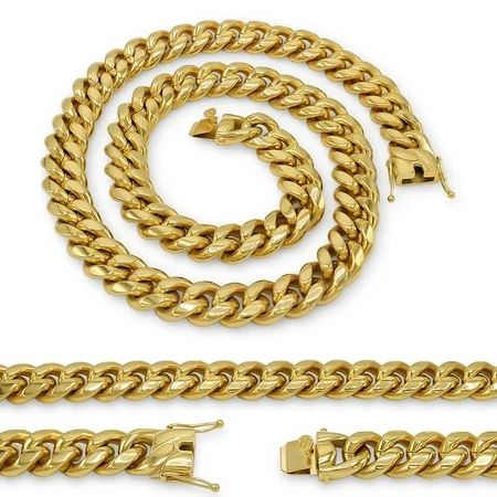 Cuban Link Necklace 14K Gold Plated Curb Chain 30"" Stainless Steel Fashion Jewelry For Men 18 mm | Walmart (US)