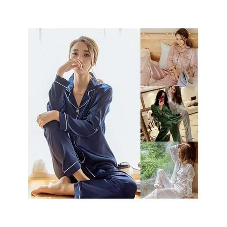 Topumt Womens Silk Satin Pajamas Pyjamas Set Long Sleeve Sleepwear Pijama Pajamas Suit | Walmart (US)