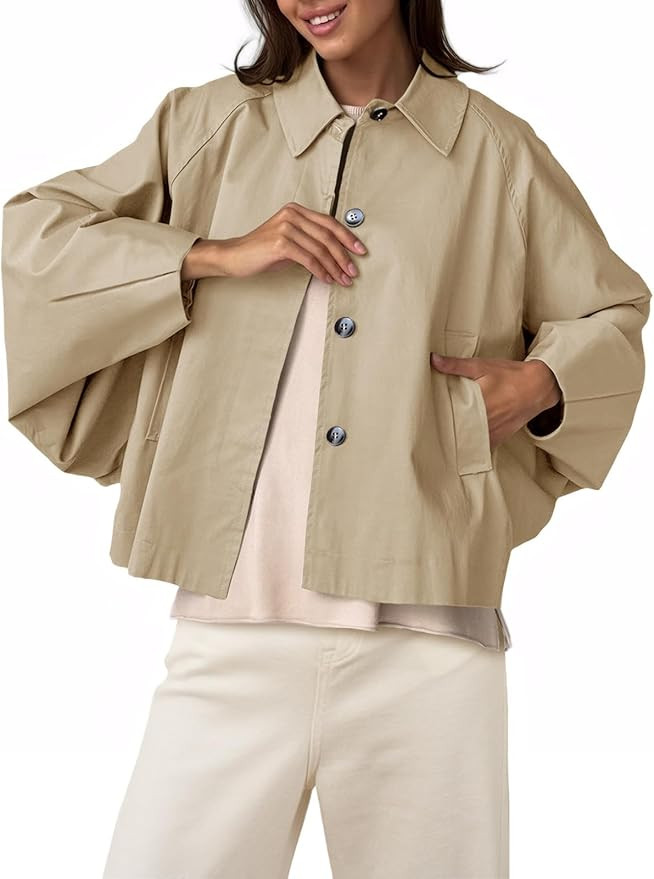 Cicy Bell Womens Cropped Jacket Lightweight Batwing Sleeve Trendy Casual Short Trench Coats Butto... | Amazon (US)