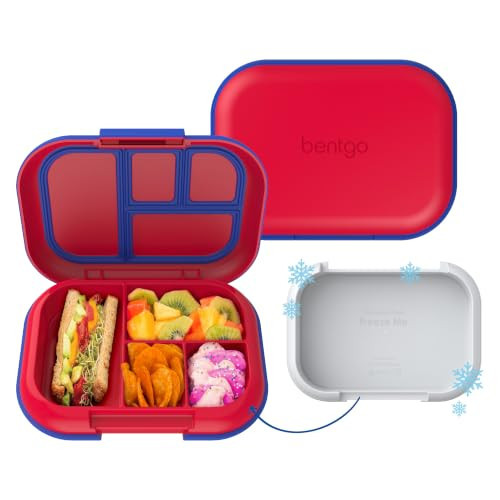 Bentgo Chill Kids Leakproof Lunch Box - 4-Compartment Bento Box with Built-In Ice Pack, 3.3 Cup Capacity, BPA-Free, Microwave & Dishwasher Safe Tray, Ages 3–7 (Red/Royal) | Amazon (US)