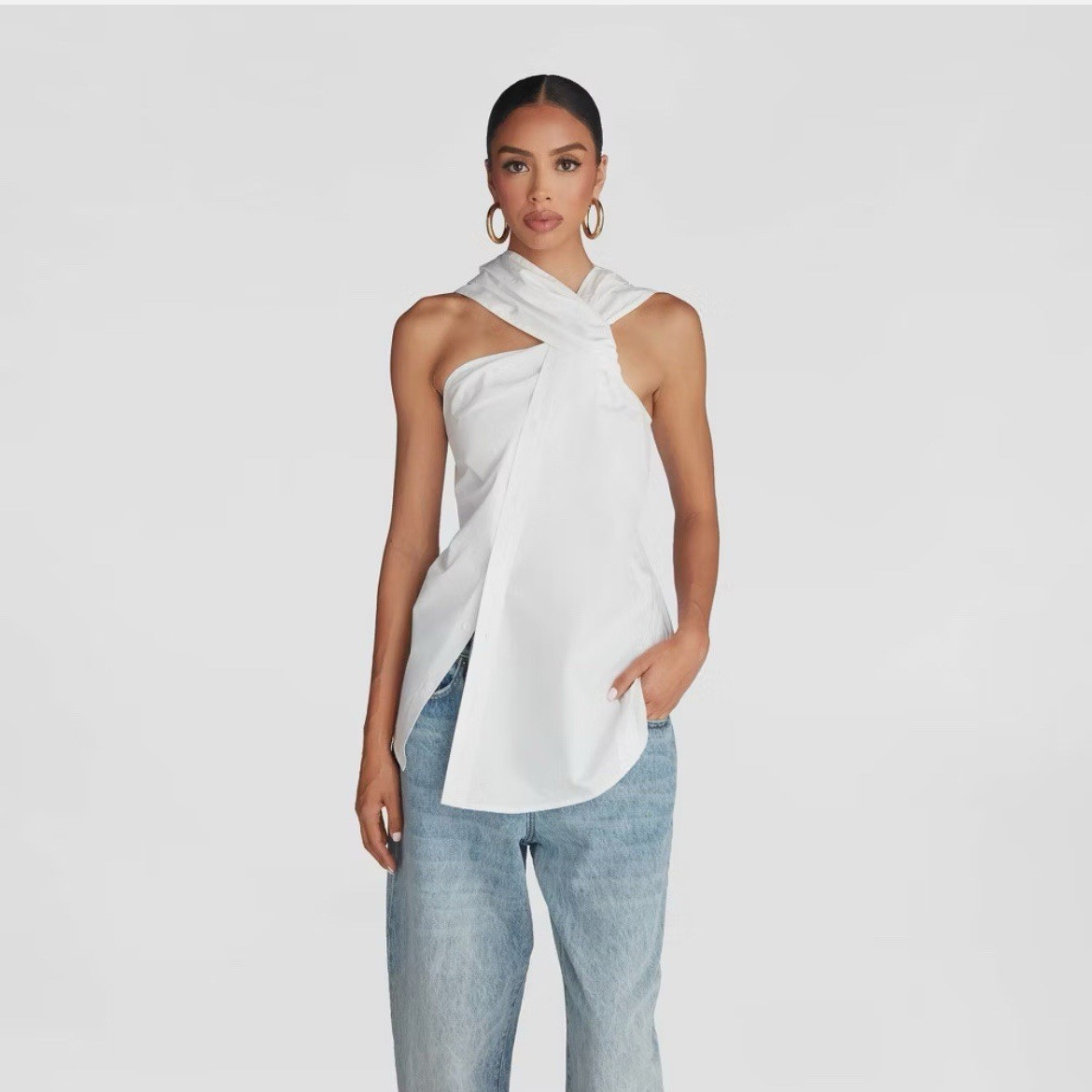 KBB by KAHLANA Women's 'The Twist Neck Shirt' White Sleeveless Size Large | eBay | eBay US